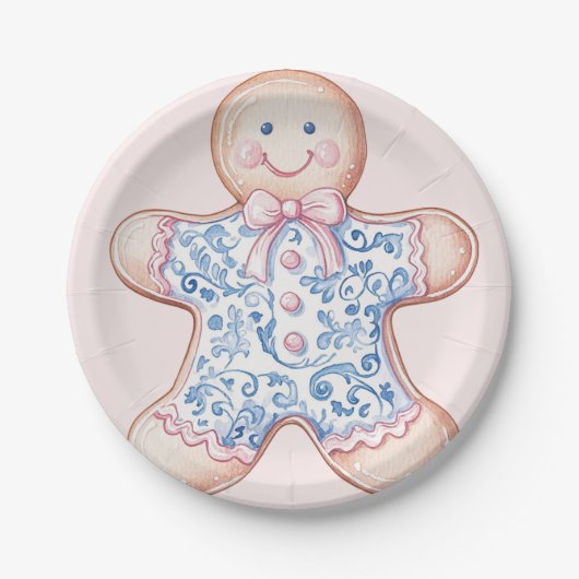Grandmillennial Roze & Blauw Damask Gingerbread Ma Papieren Bordje (Voorkant)
