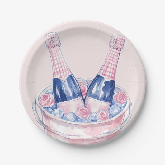 Grandmillennial Roze & Blauwe Champagne Papieren Bordje (Voorkant)
