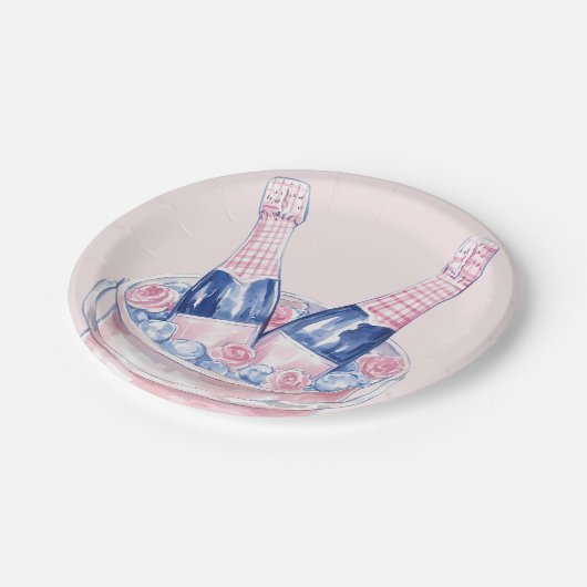 Grandmillennial Roze & Blauwe Champagne Papieren Bordje (Gekanteld)