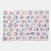 Grandmillennial Roze & Blauwe Kerst Ornamenten Theedoek (Horizontaal)