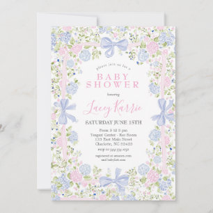 Grandmillennial roze en blauwe babyshower uitnodig kaart