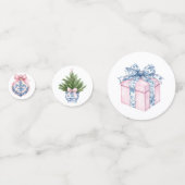 Grandmillennial Roze en Blauwe Damast Confetti (Voorkanten)