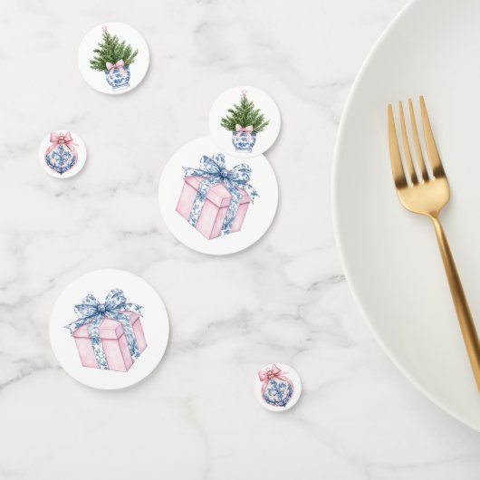 Grandmillennial Roze en Blauwe Damast Confetti (Groep)