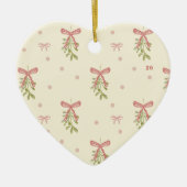 Grandmillennial Roze Lint Mistel Foto Hart Keramisch Ornament (Voorkant)