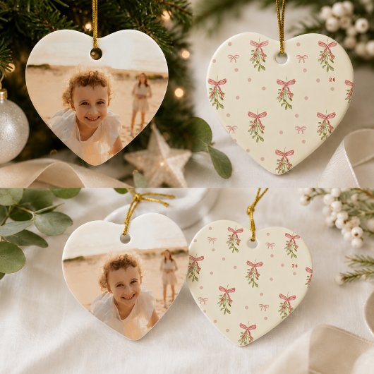 Grandmillennial Roze Lint Mistel Foto Hart Keramisch Ornament