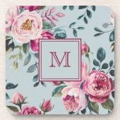 Grandmillennial Stof Roze Bloem Gebreide Monogram Bier Onderzetter (Voorkant)