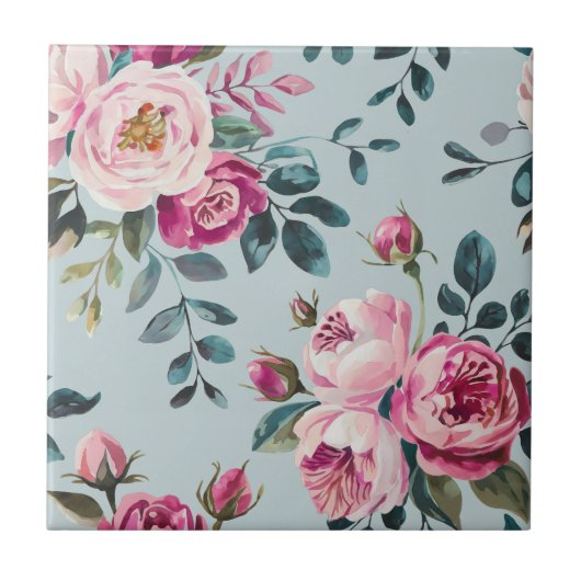 Grandmillennial Stof Roze Bloem Gebreide Monogram Tegeltje (Voorkant)