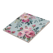 Grandmillennial Stof Roze Bloem Gebreide Monogram Tegeltje (Zijkant)