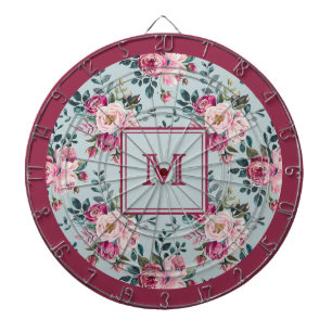 Grandmillennial Stof Roze Bloemen Aangepast Monogr Dartbord