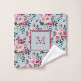 Grandmillennial Stof Roze Bloemen Aangepast Monogr Washandje