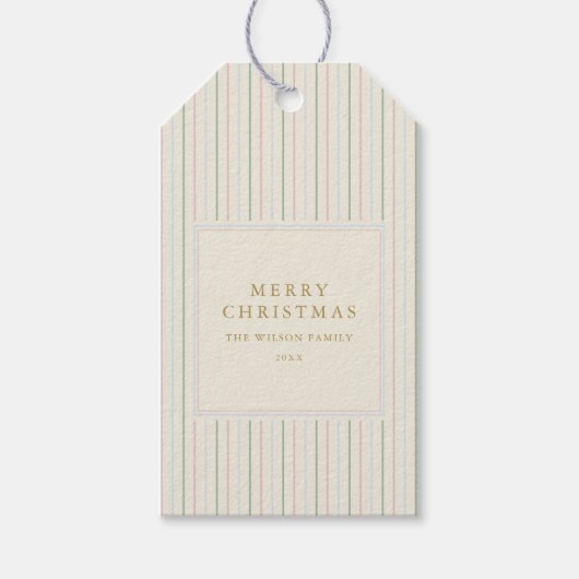 Grandmillennial Strepen Kerstmis Cadeaulabel (Voorkant)