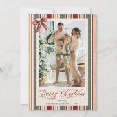 Grandmillennial Stripes Bow Vrolijke Kerstfoto Feestdagenkaart (Voorkant)