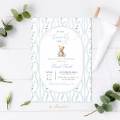 Grandmillennial Teddy Bear Baby shower Boy Kaart