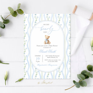 Grandmillennial Teddy Bear Baby shower Boy Kaart