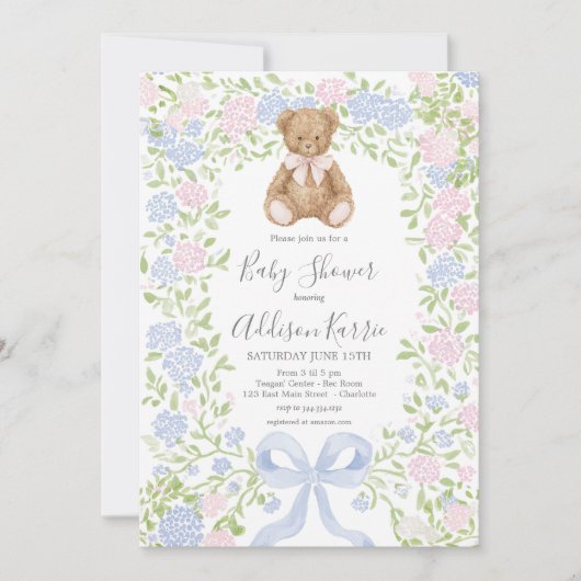 Grandmillennial Teddy Bear baby shower invite Kaart (Voorkant)
