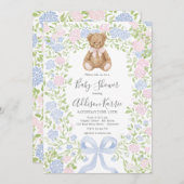 Grandmillennial Teddy Bear baby shower invite Kaart (Voorkant / Achterkant)