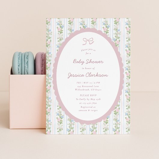 Grandmillennial Vintage Style Floral Baby Shower  Aankondiging