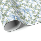 Grandmillennial Waterverf Blue Bow & Greenery Cadeaupapier (Rol Hoek)