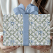 Grandmillennial Waterverf Blue Bow & Greenery Cadeaupapier