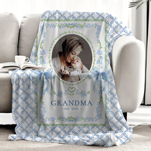 Grandmillennial Waterverf Bows Oma Foto Sherpa Deken