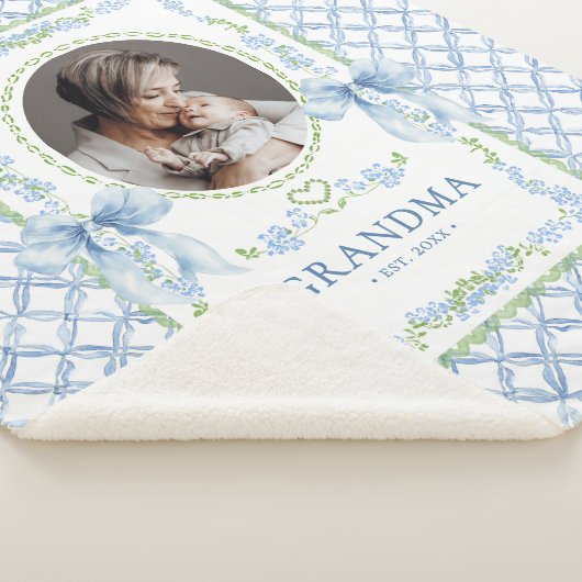 Grandmillennial Waterverf Bows Oma Foto Sherpa Deken (3/4)