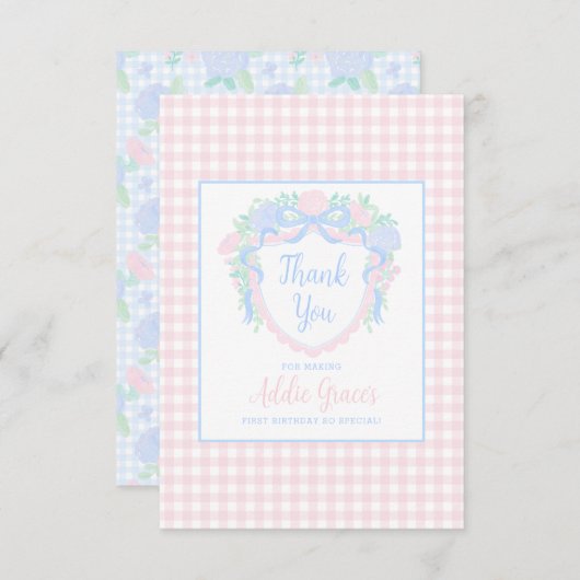 Grandmillennial Waterverf Crest Eerste Verjaardag Bedankkaart (Voorkant / Achterkant)