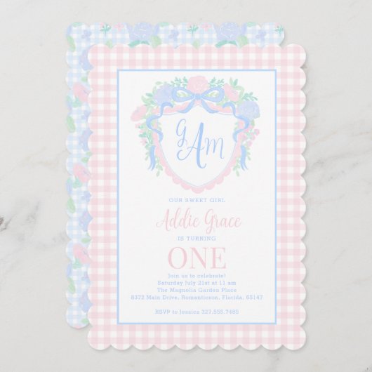 Grandmillennial Waterverf Crest Eerste Verjaardag Kaart (Voorkant / Achterkant)