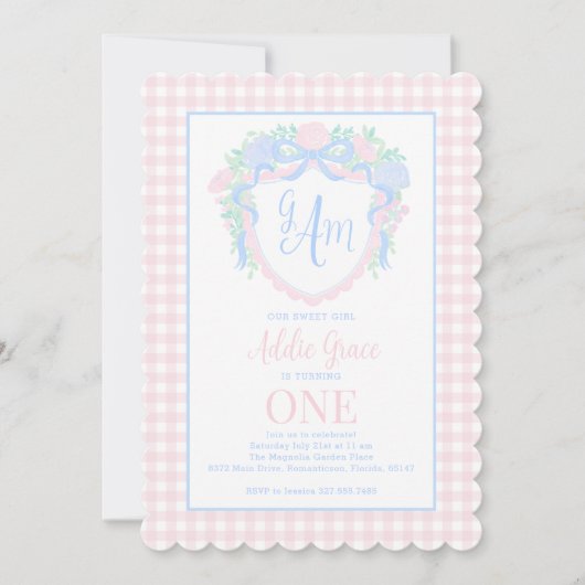 Grandmillennial Waterverf Crest Eerste Verjaardag Kaart (Voorkant)