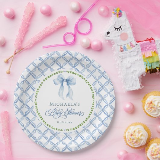 Grandmillennial Waterverf Floral Bow Baby shower Papieren Bordje (Feest)