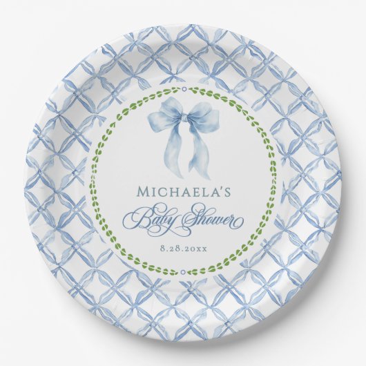 Grandmillennial Waterverf Floral Bow Baby shower Papieren Bordje (Voorkant)