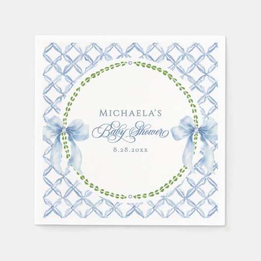 Grandmillennial Waterverf Floral Bow Baby shower Servet (Voorkant)