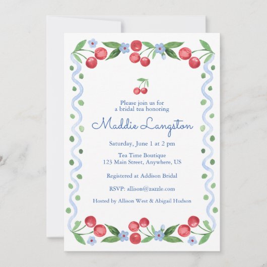 Grandmillennial Waterverf Kersen Invitation Kaart (Voorkant)