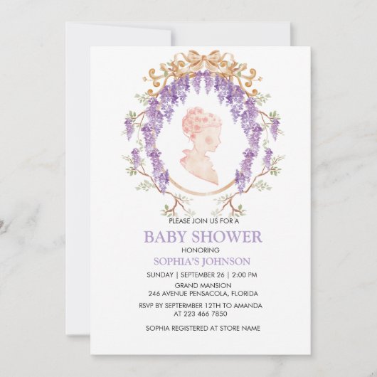 Grandmillennial Wisteria Baby Shower Invitation Kaart (Voorkant)