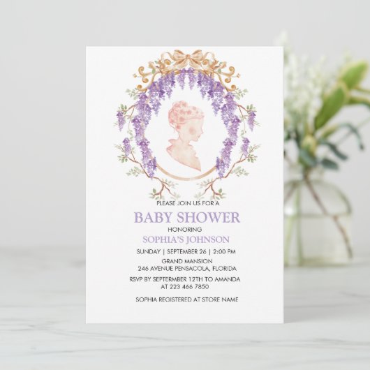 Grandmillennial Wisteria Baby Shower Invitation Kaart (Staand voorkant)