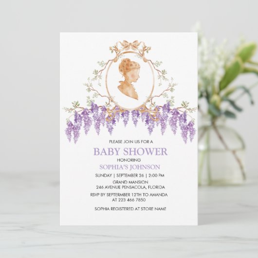 Grandmillennial Wisteria Baby shower Invitation Kaart (Staand voorkant)