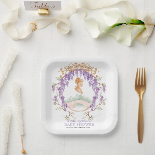 Grandmillennial Wisteria Baby Shower  Papieren Bordje (Huwelijk)