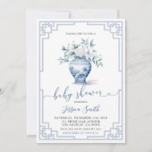 Grandmillennial Wit Bloemen Blauw Ginger Baby Kaart (Voorkant)