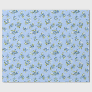 Grandmillennial Zachte Blauwe Vintage Bloemige Inp Cadeaupapier