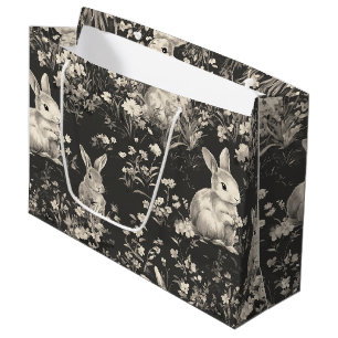 Grandmillennial Zwart Konijn Toile Patroon Groot Cadeauzakje