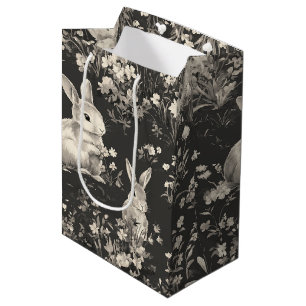 Grandmillennial zwart konijn toilepatroon medium cadeauzakje