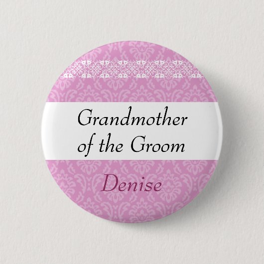 GRANDMOEDER VAN DE GROOM Pink Damask Wedding Ronde Button 5,7 Cm (Voorkant)