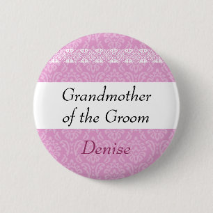 GRANDMOEDER VAN DE GROOM Pink Damask Wedding Ronde Button 5,7 Cm