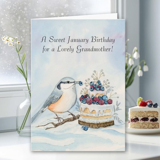 Grandmother Happy January Birthday Nuthatch  Kaart