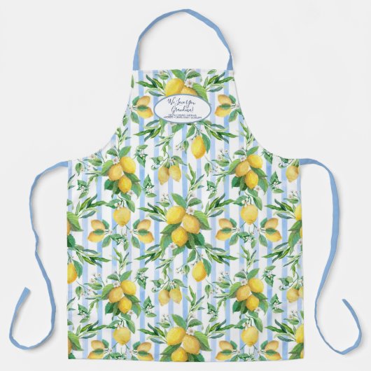 Grandmother Lemon Floral Blue and White Stripe Schort (Voorkant)