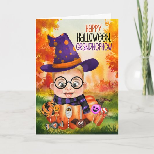 Grandnephew Little Wizard Boy Pumpkin Halloween Feestdagen Kaart (Voorkant)