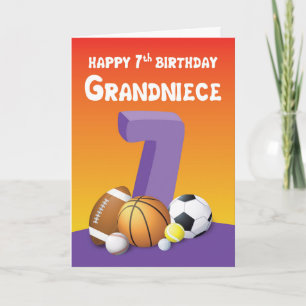 Grandniece 7th Birthday Sports Balls Kaart