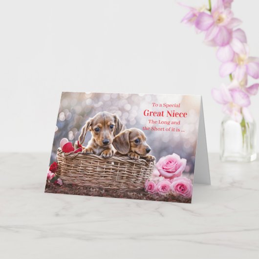 Grandniece or Great Niece Cute Puppies Valentines  Kaart (Orchidee)