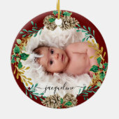 Grandouders First Christmas Holly Pine Cone Photo Keramisch Ornament (Achterkant)