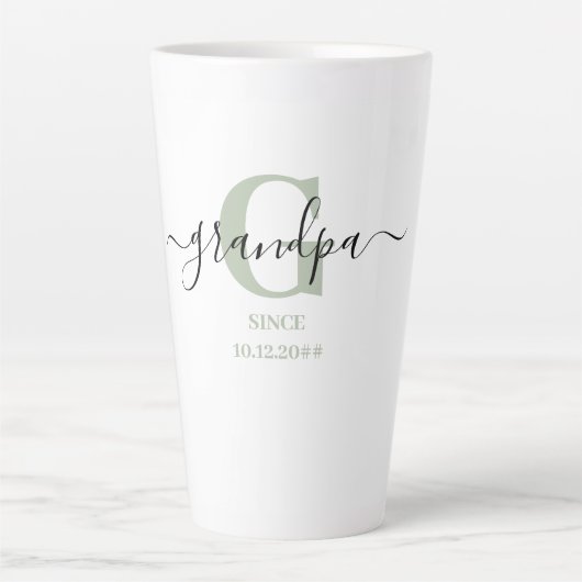 Grandpa Elegant Script Monogram Silver Green Latte Mok (Voorkant)