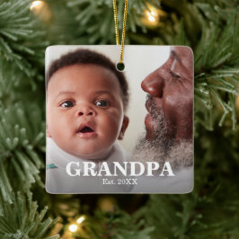 GRANDPA Established Year Photo Ceramic Ornament